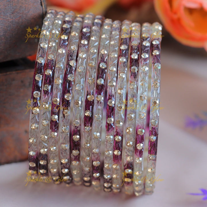 Beautiful Dot design Glass bangles combo, set of 12 bangles, (one dozen) each colour - Sparkle and Glow - 2.4 - 