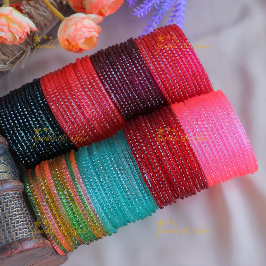 Elegant Plain Square design Glass Bangles Combo, Set of 12 Bangles, (One dozen) each colour - Sparkle and Glow - 2.4 - 