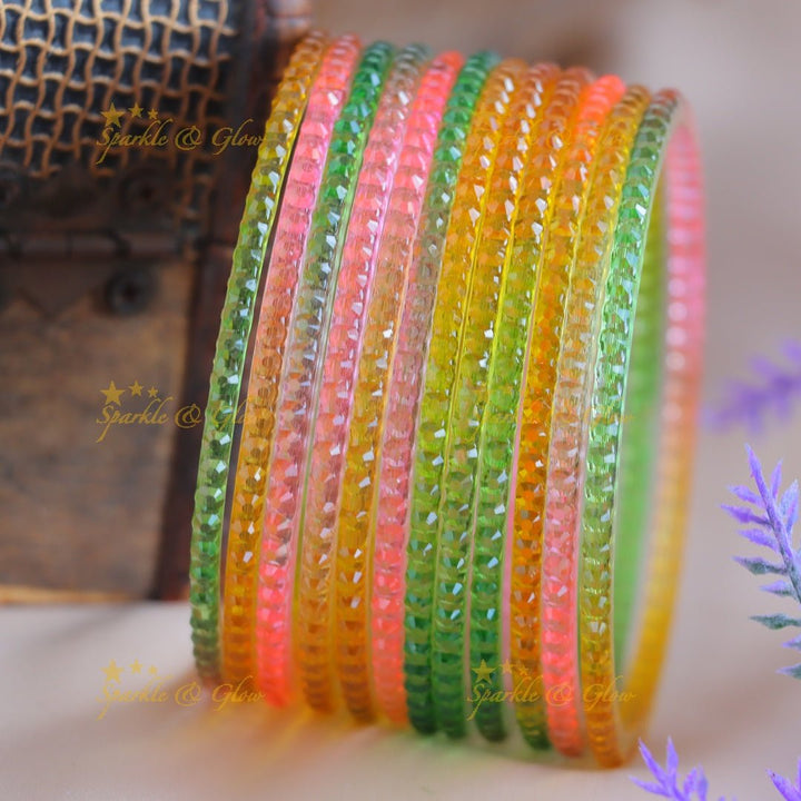 Elegant Plain Square design Glass Bangles Combo, Set of 12 Bangles, (One dozen) each colour - Sparkle and Glow - 2.4 - 