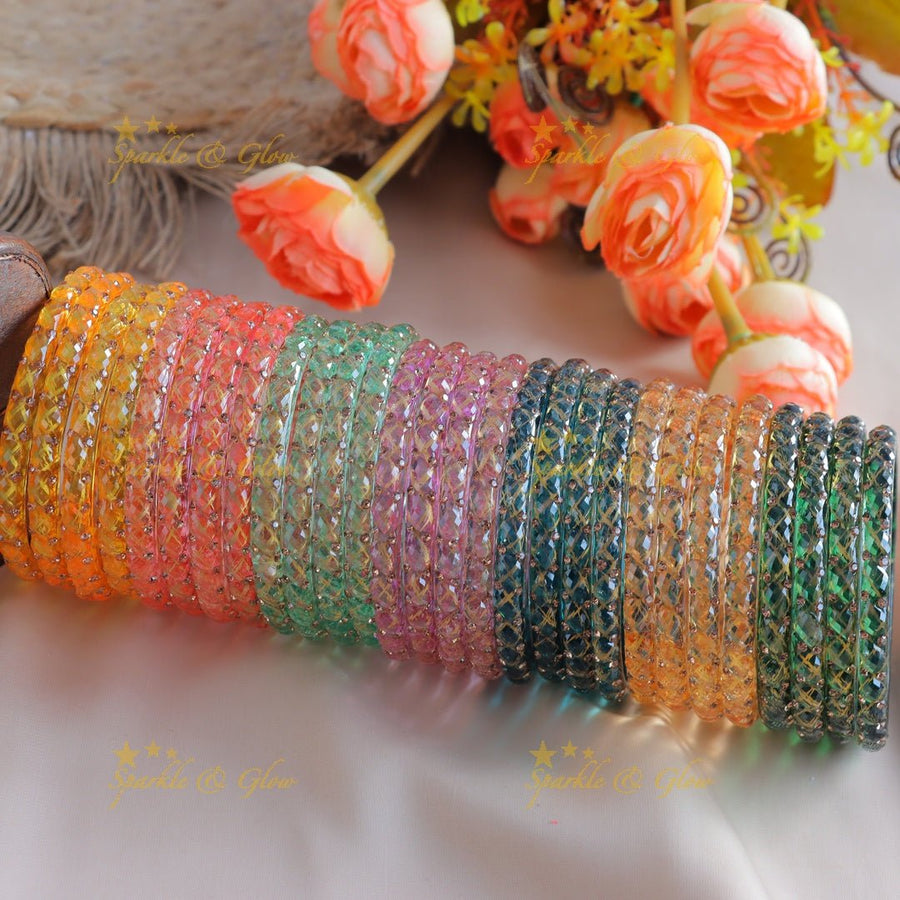 Beautiful Zigzag design Glass kada bangles Combo, Set of 4 Bangles each colour - Sparkle and Glow - 2.4 - 