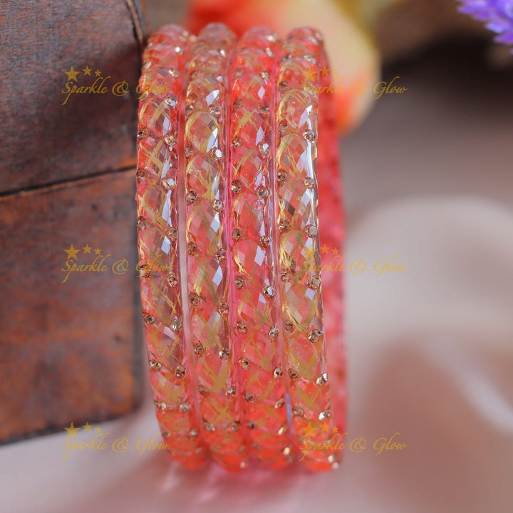 Beautiful Zigzag design Glass kada bangles Combo, Set of 4 Bangles each colour - Sparkle and Glow - 2.4 - 