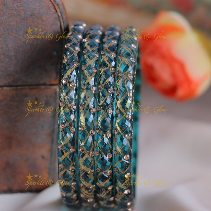 Beautiful Zigzag design Glass kada bangles Combo, Set of 4 Bangles each colour - Sparkle and Glow - 2.4 - 