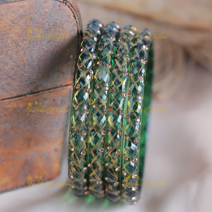 Beautiful Zigzag design Glass kada bangles Combo, Set of 4 Bangles each colour - Sparkle and Glow - 2.4 - 