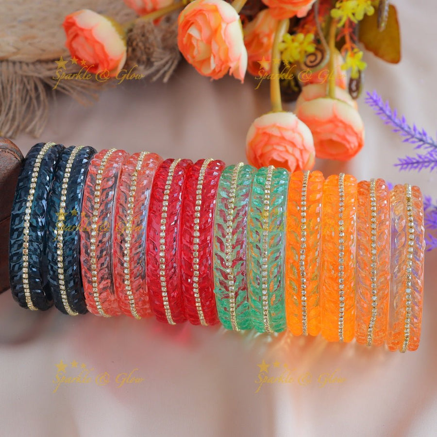 Elegant Single line dot design Glass kada Bangles, Set of 2 Bangles each Colour - Sparkle and Glow - 2.4 - 