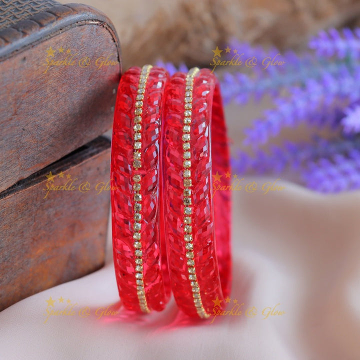 Elegant Single line dot design Glass kada Bangles, Set of 2 Bangles each Colour - Sparkle and Glow - 2.4 - 