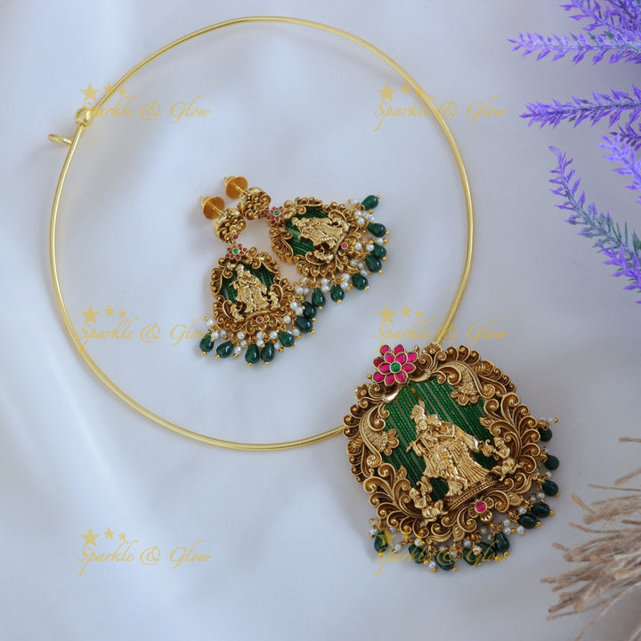 Elegant Idol Radhakrishna Vrindavan design pipe necklace