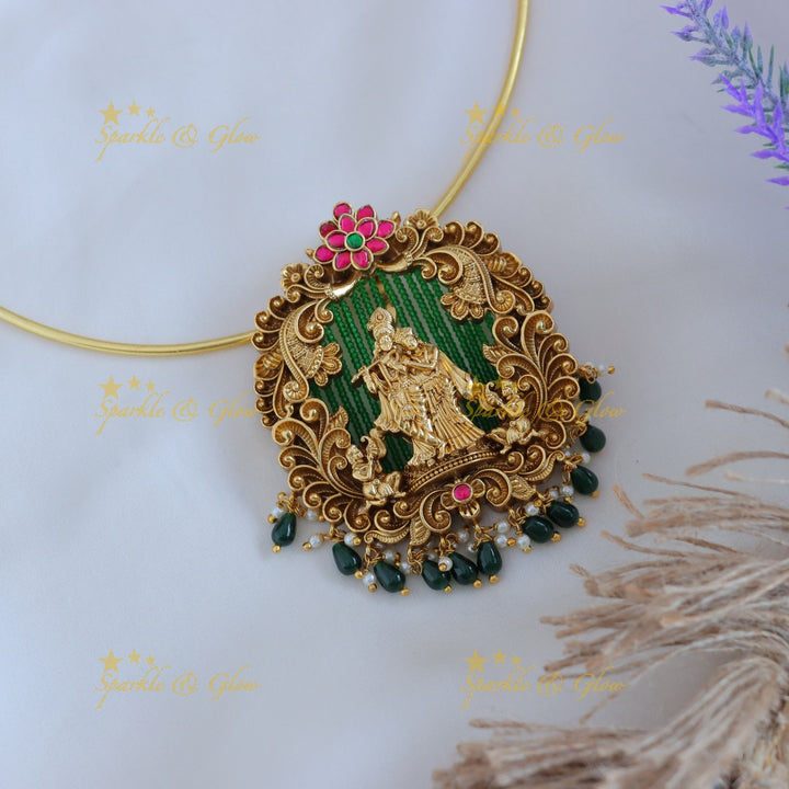 Elegant Idol Radhakrishna Vrindavan design pipe necklace