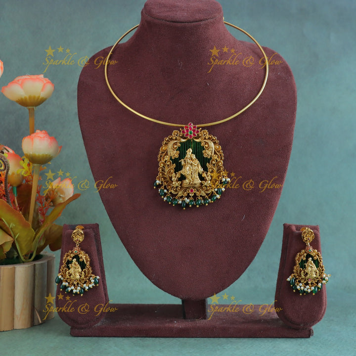 Elegant Idol Radhakrishna Vrindavan design pipe necklace