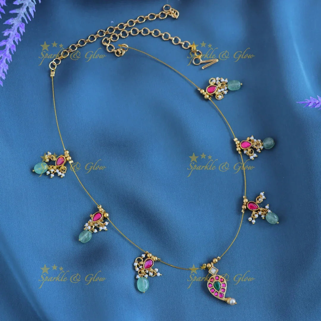 Gracious Mango Floral Invisible short necklace with mintgreen beads - Sparkle and Glow