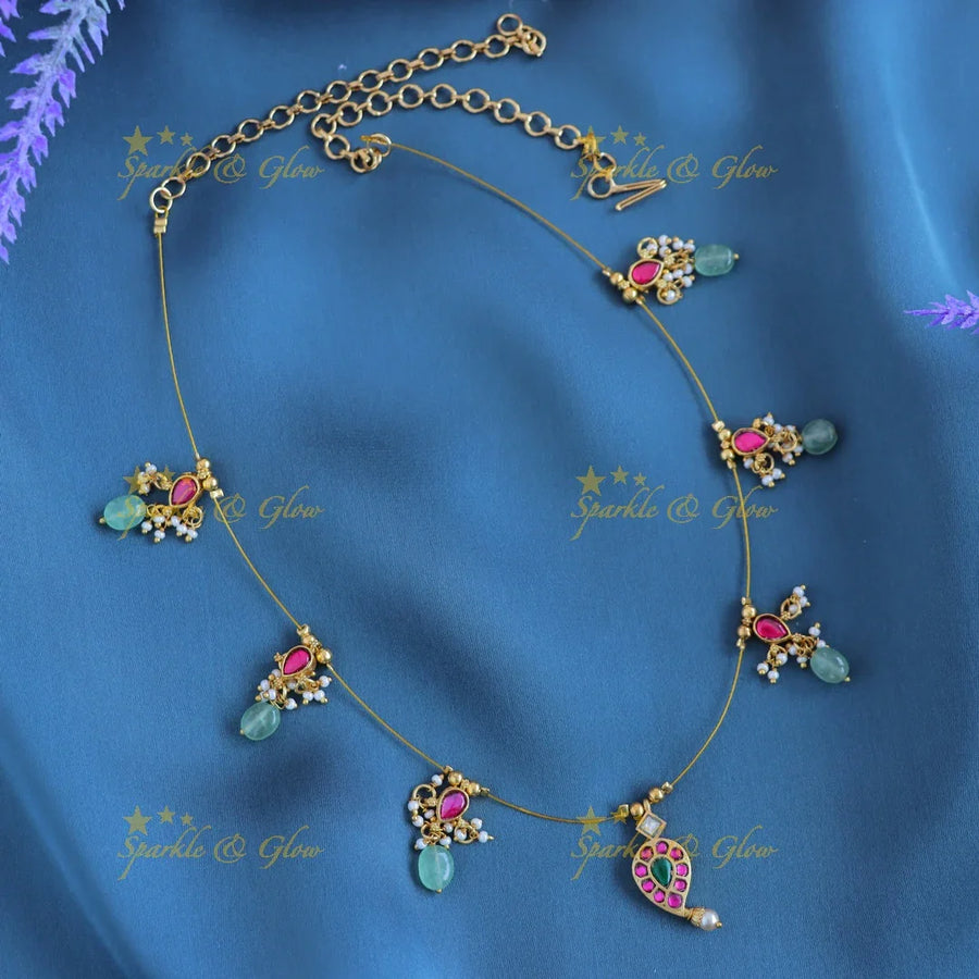 Gracious Mango Floral Invisible short necklace with mintgreen beads - Sparkle and Glow