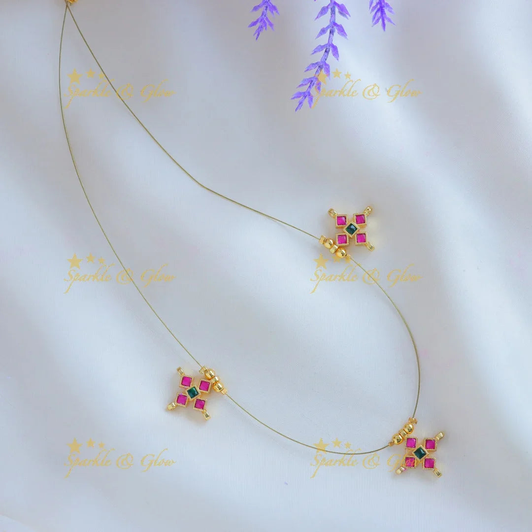 Sparkling Star Floral Invisible short necklace-Rubywhite - Sparkle and Glow