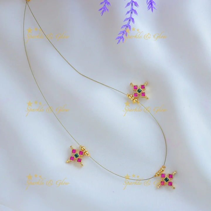 Sparkling Star Floral Invisible short necklace-Rubywhite - Sparkle and Glow