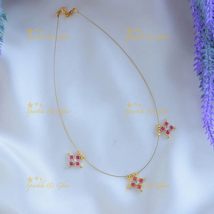 Sparkling Star Floral Invisible short necklace-Rubywhite - Sparkle and Glow