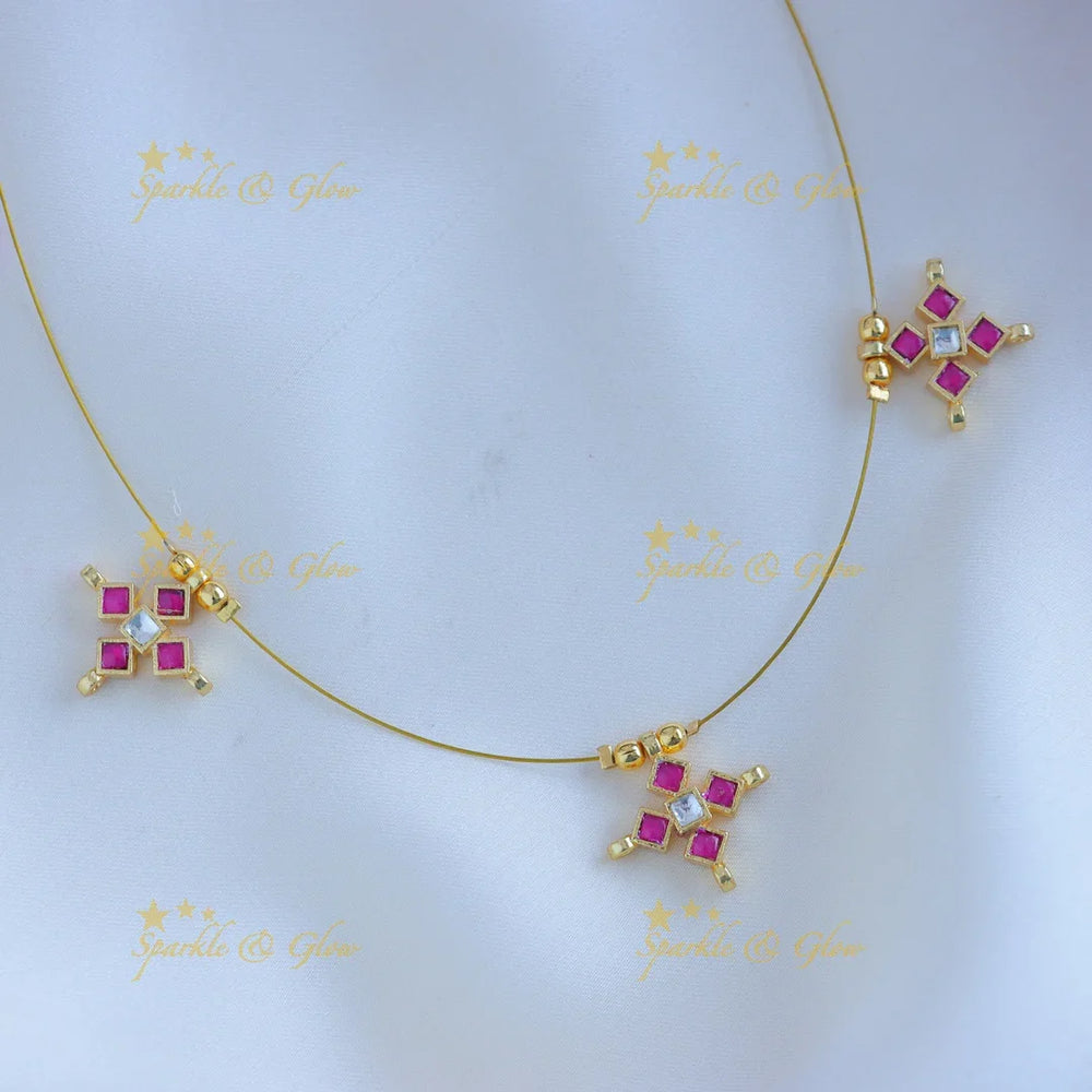Sparkling Star Floral Invisible short necklace-Rubywhite - Sparkle and Glow