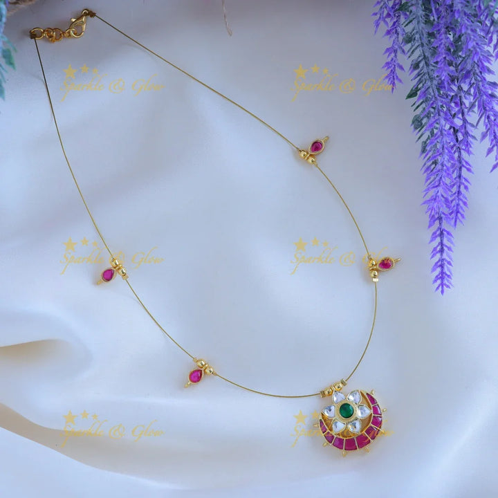 Beautiful Half moon Floral design Invisible short necklace-Ruby - Sparkle and Glow