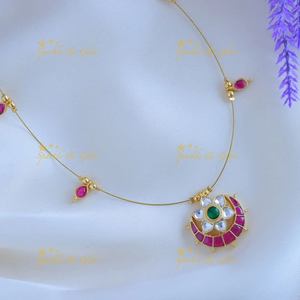 Beautiful Half moon Floral design Invisible short necklace-Ruby - Sparkle and Glow