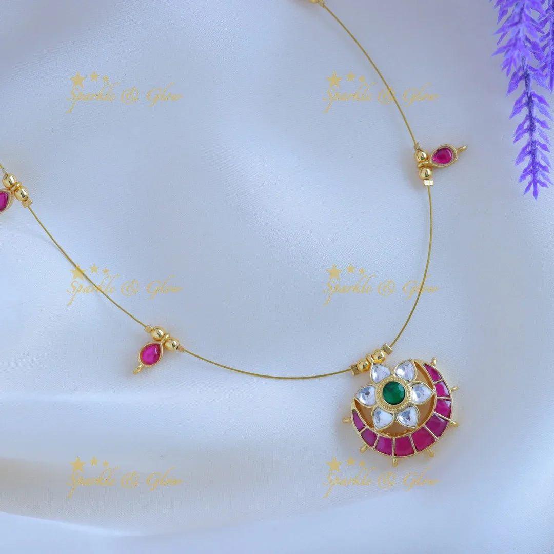 Beautiful Half moon Floral design Invisible short necklace-Ruby - Sparkle and Glow