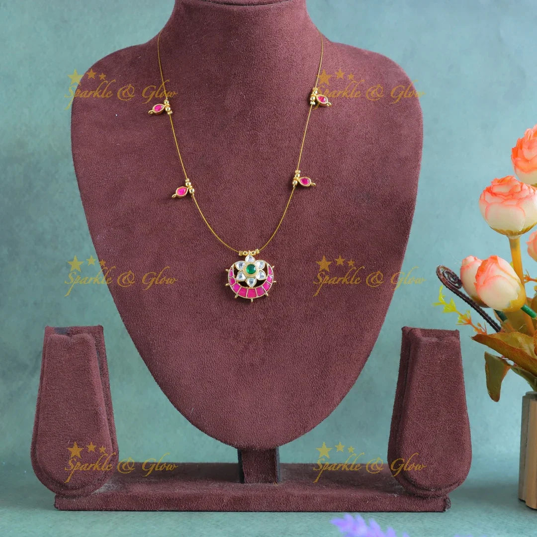 Beautiful Half moon Floral design Invisible short necklace-Ruby - Sparkle and Glow