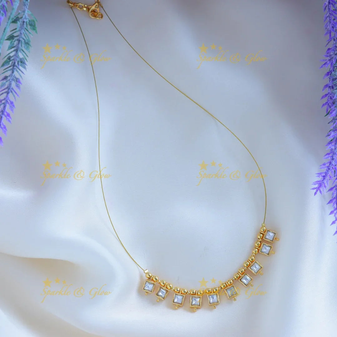Elegant Square design Invisible short necklace-Green - Sparkle and Glow