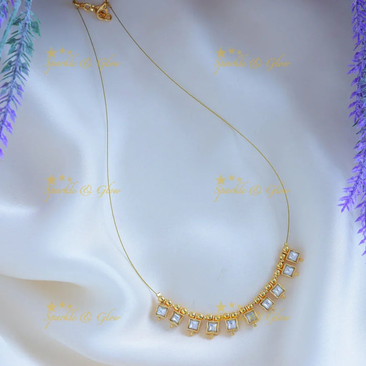 Elegant Square design Invisible short necklace-Green - Sparkle and Glow