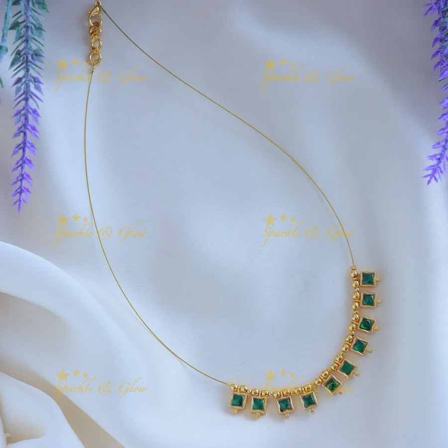 Elegant Square design Invisible short necklace-Green - Sparkle and Glow