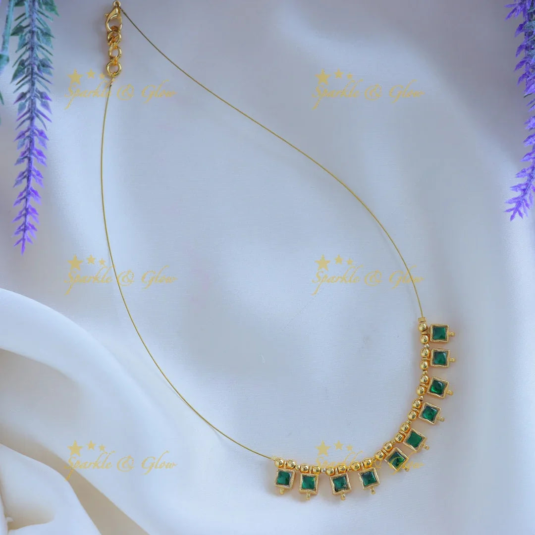 Elegant Square design Invisible short necklace-Green - Sparkle and Glow