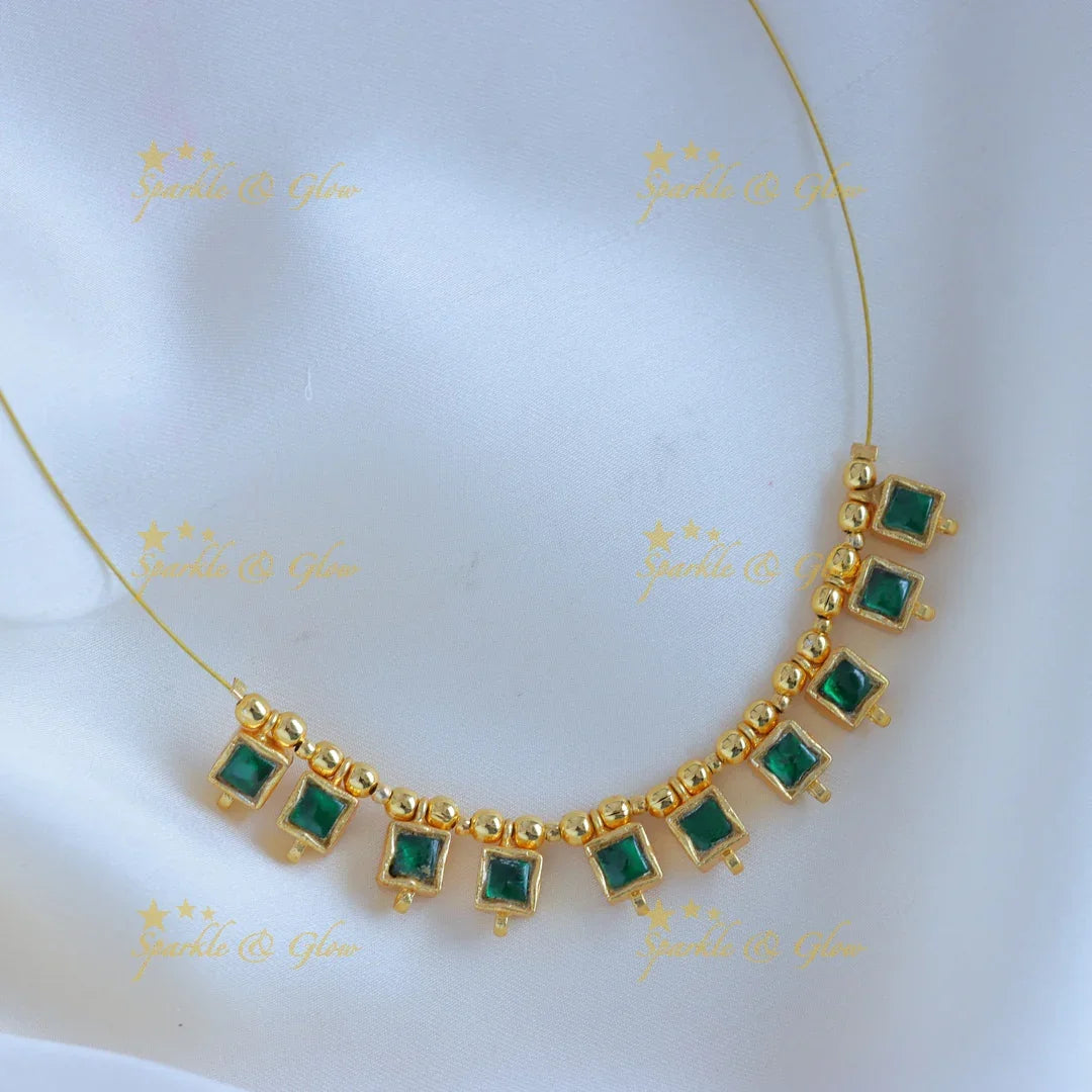 Elegant Square design Invisible short necklace-Green - Sparkle and Glow
