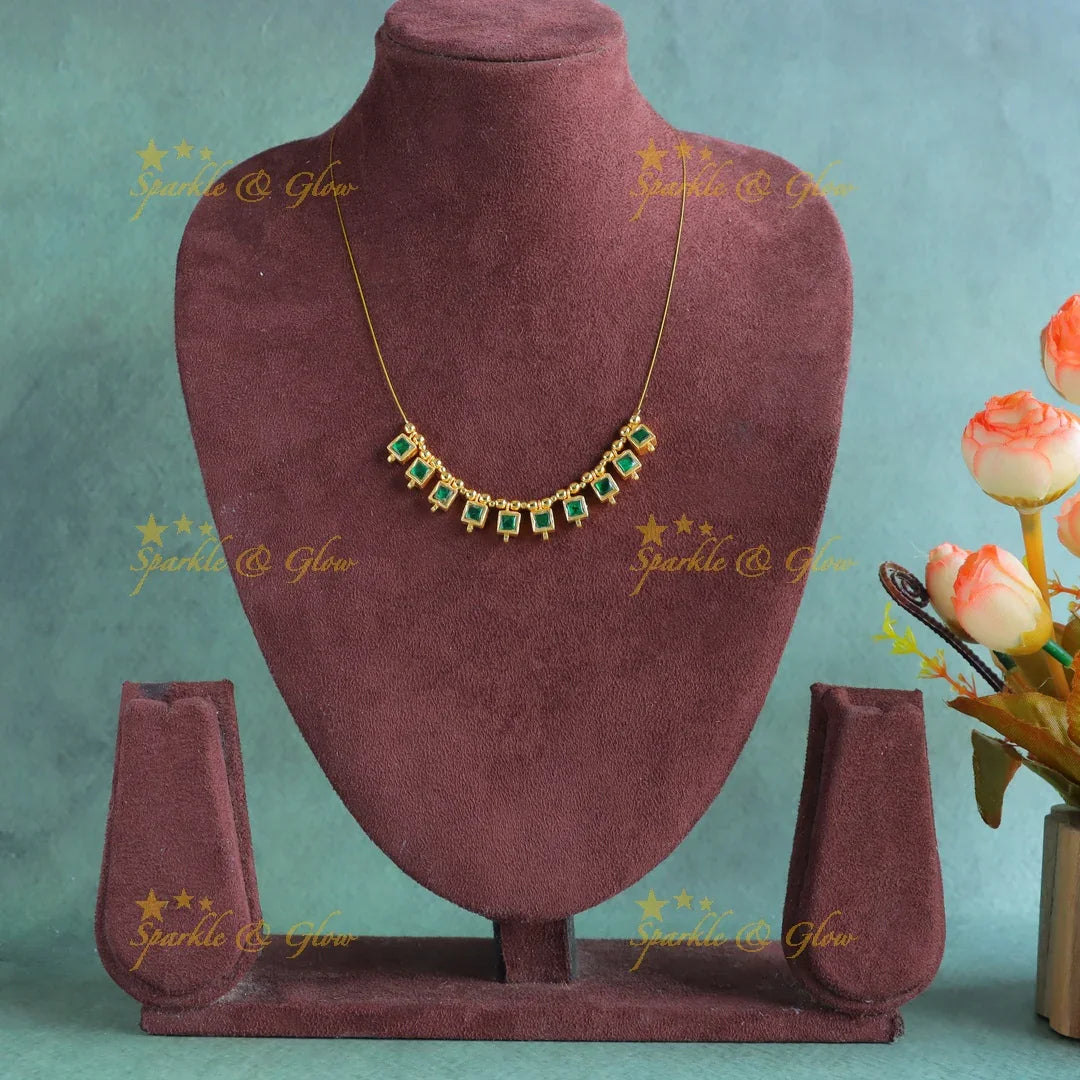 Elegant Square design Invisible short necklace-Green - Sparkle and Glow