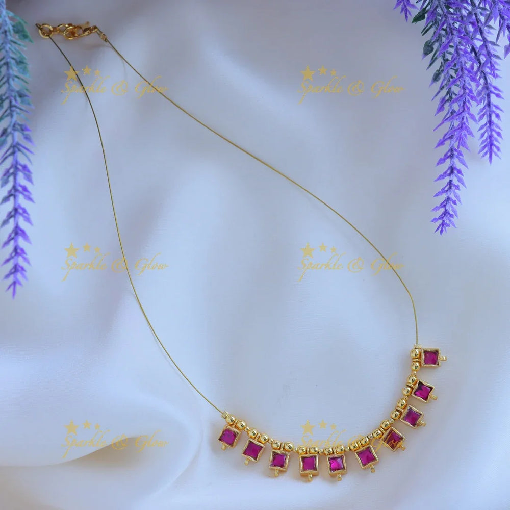 Elegant Square design Invisible short necklace-Green - Sparkle and Glow