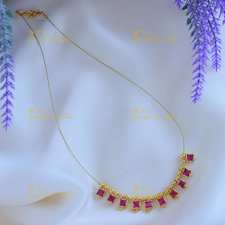 Elegant Square design Invisible short necklace-Green - Sparkle and Glow