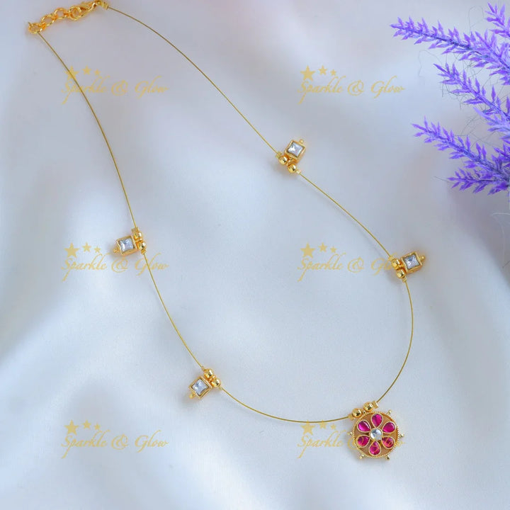 Elegant Floral pendant carved Square design invisible short necklace-Rubyblue - Sparkle and Glow