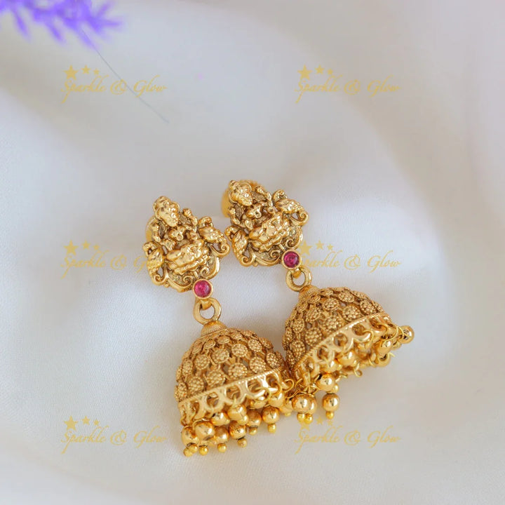 Elegant Idol Lakshmi Elephant Peacock carved choker with gold beads - Sparkle and Glow