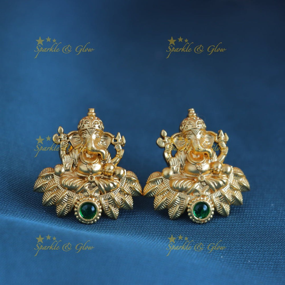 Statement Idol Ganesha pearl cluster short necklace - Green - Sparkle and Glow - 