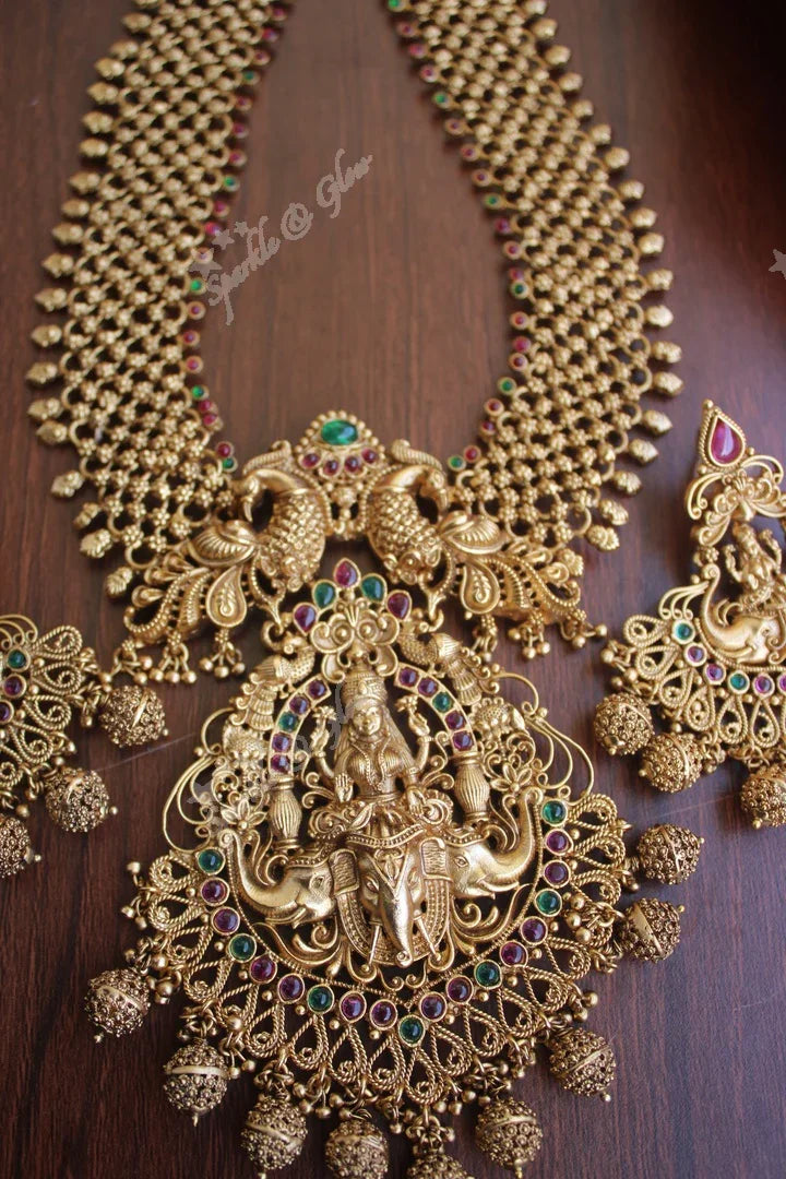 Statement gold alike polished Lakshmi haram - Sparkle and Glow