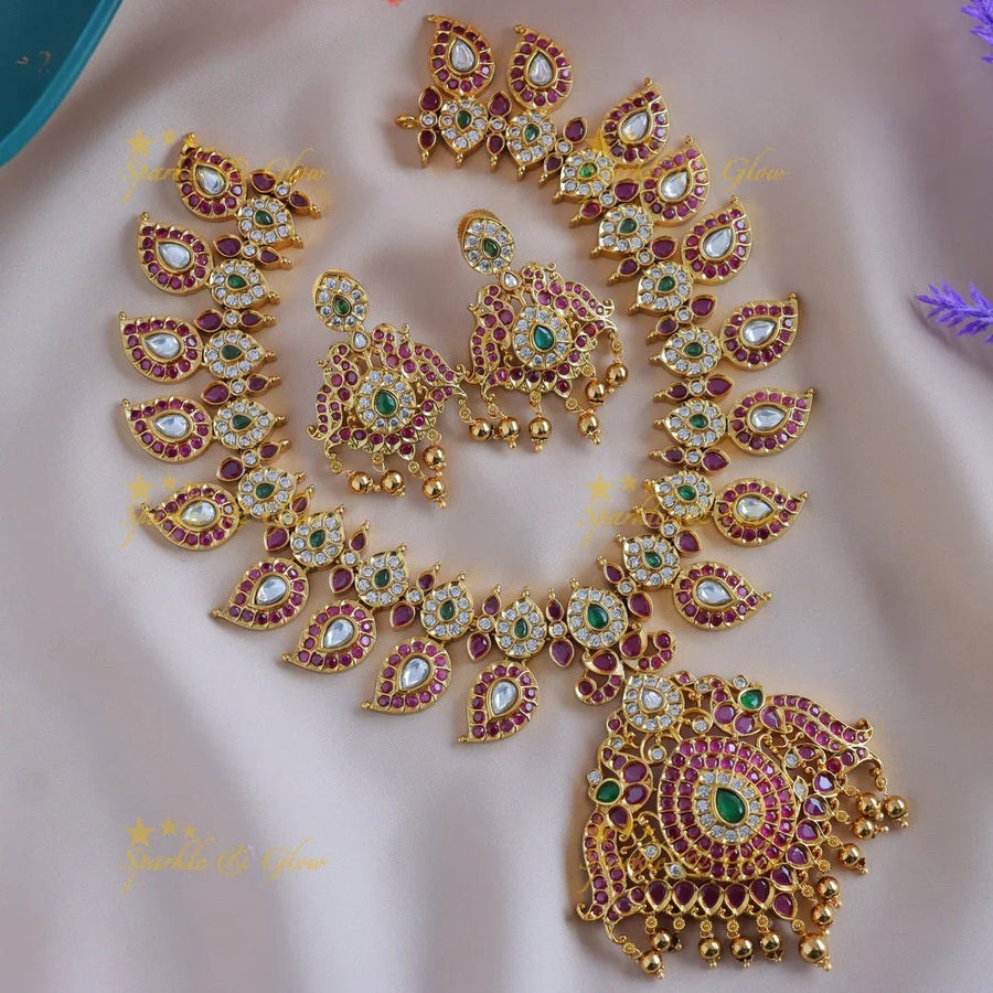 Gracious Floral Mango design Kemp short necklace with gold beads - Sparkle and Glow