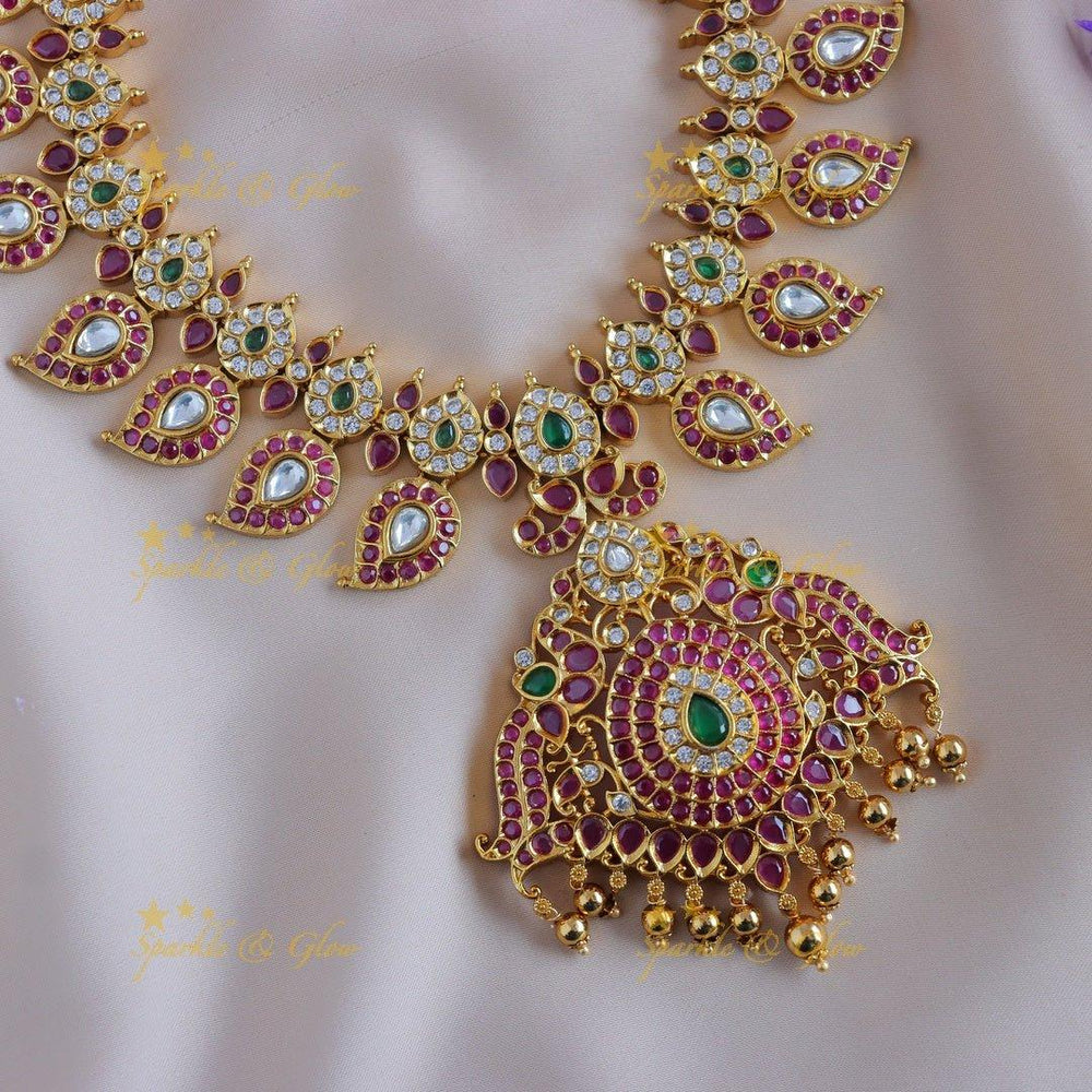 Gracious Floral Mango design Kemp short necklace with gold beads - Sparkle and Glow
