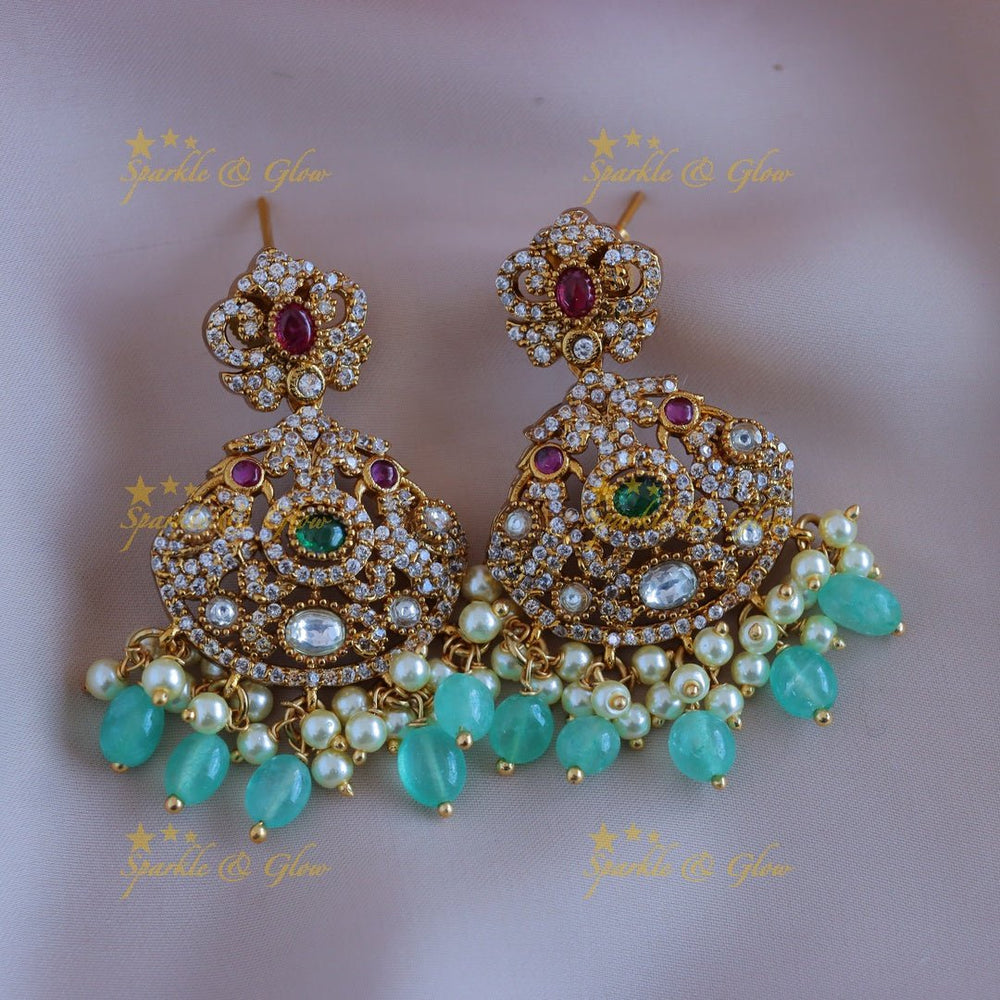Sparkling Idol Lakshmi Peacock carved Victorian AD short necklace with Mintgreen beads - Sparkle and Glow - Back Thread - 
