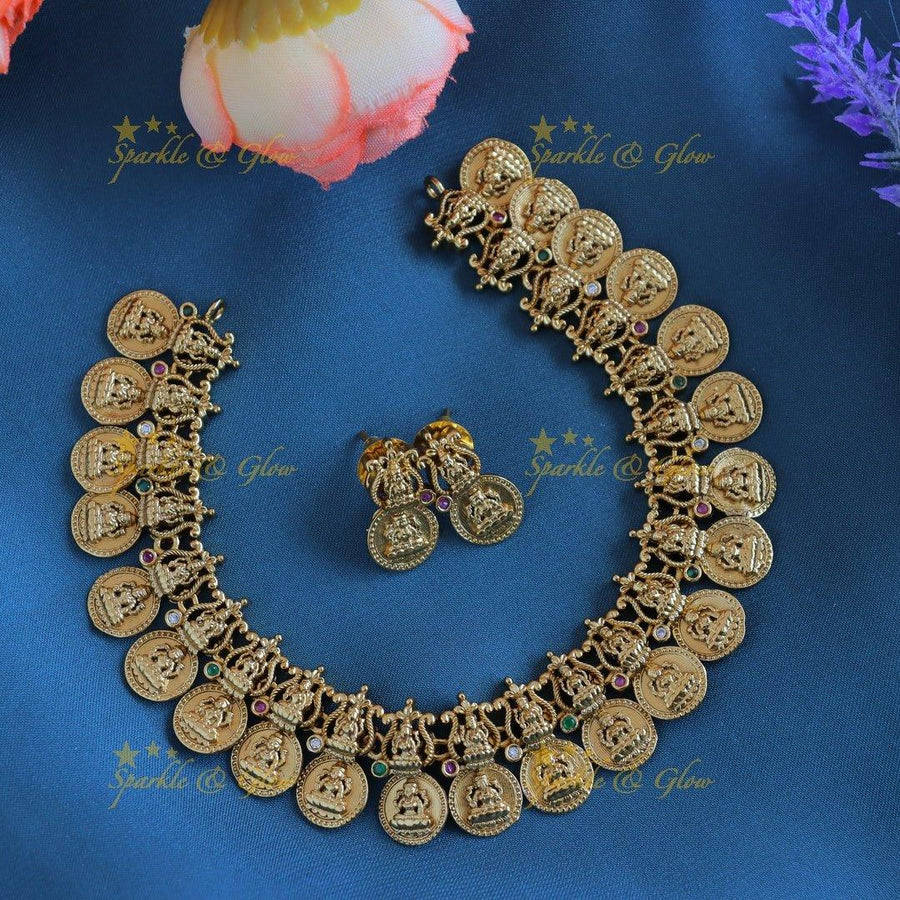 Gracious Idol Lakshmi Coin short necklace - Sparkle and Glow