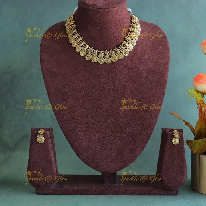 Gracious Idol Lakshmi Coin short necklace - Sparkle and Glow