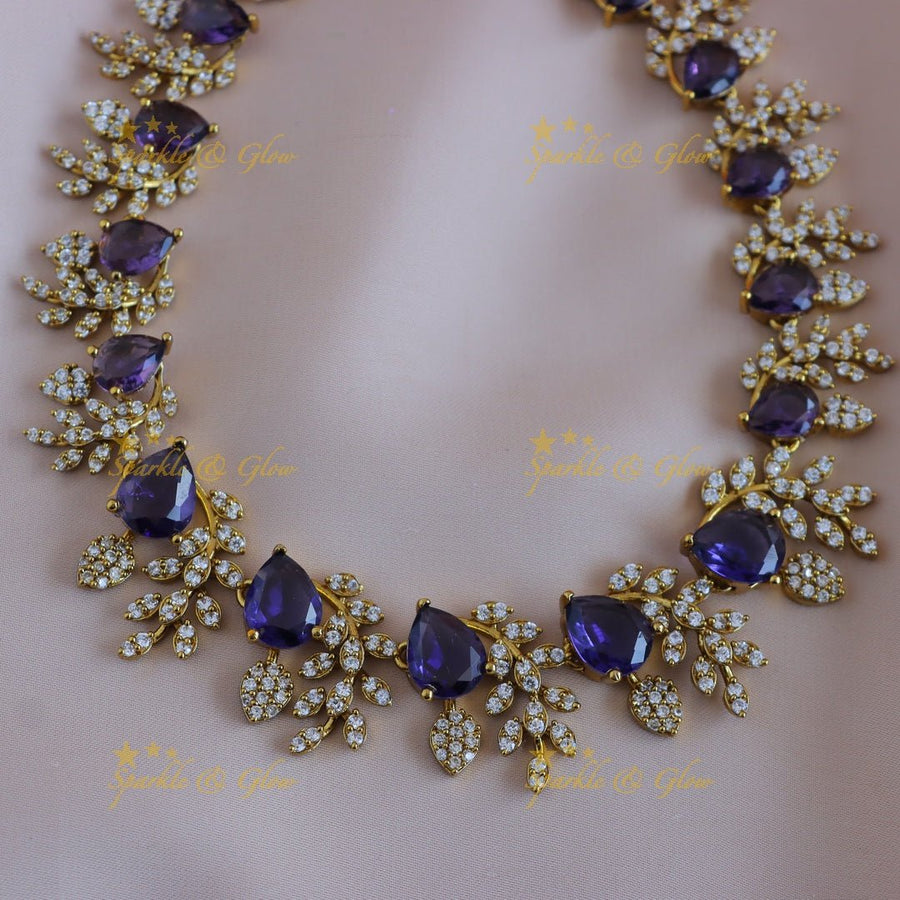 Exclusive Water drop stone and branch design AD short necklace - Purple - Sparkle and Glow - Back Thread - 