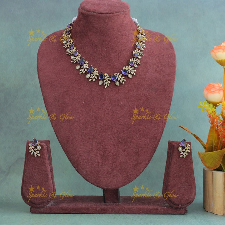 Exclusive Water drop stone and branch design AD short necklace - Purple - Sparkle and Glow - Back Thread - 