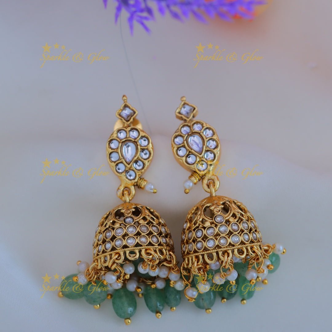 Elegant Peacock Mango Floral carved Haram with Mintgreen beads - Sparkle and Glow - Back Thread - 