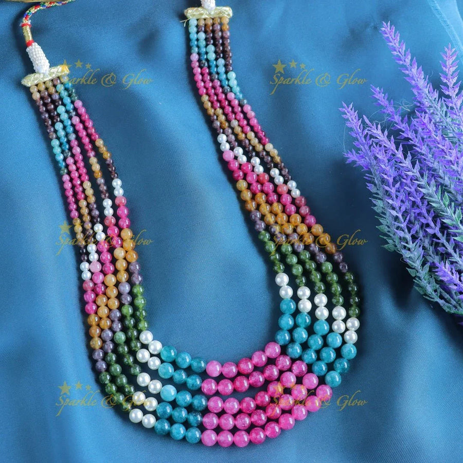 Grand Five Layered Beaded Haram-Navarathna - Sparkle and Glow
