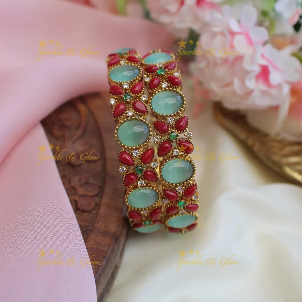 Stunning floral design coral bangles - Sparkle and Glow