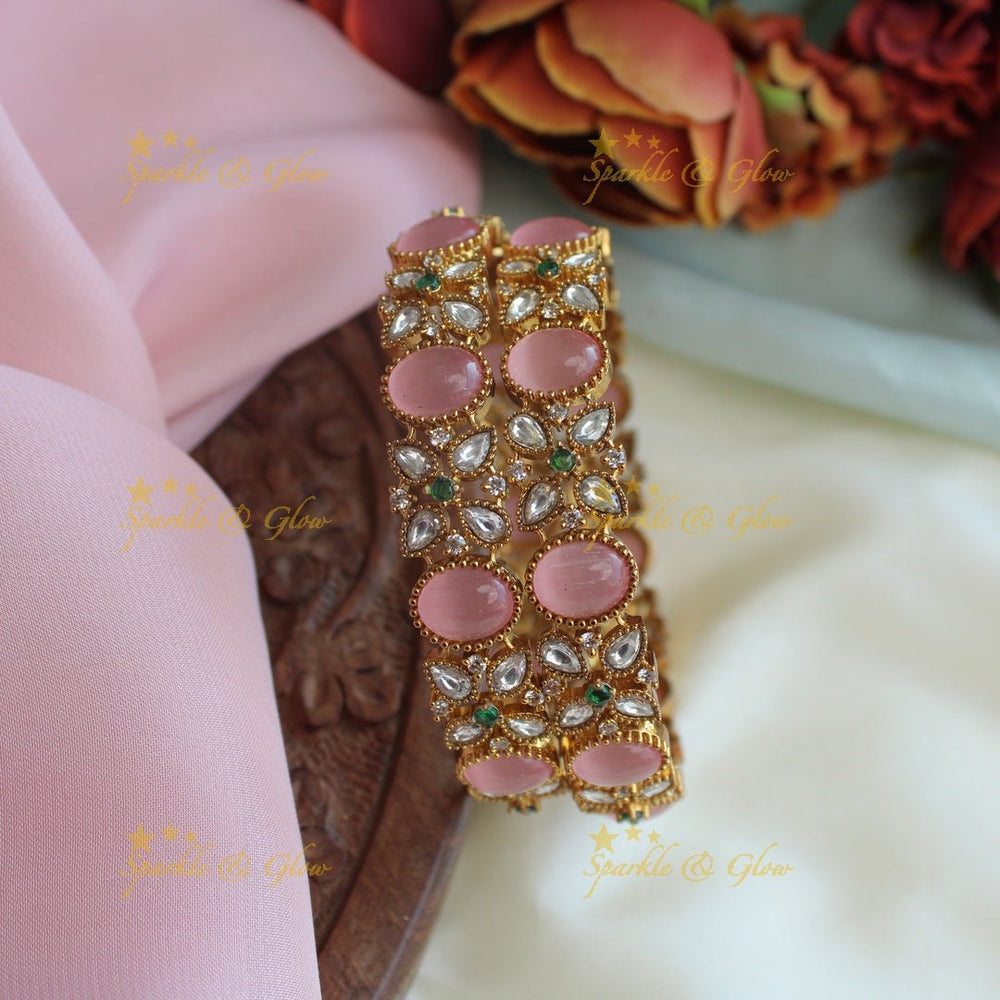 Stunning floral design coral bangles - Green and White - 2.6 - Sparkle and Glow - 2.6 - Pink and White
