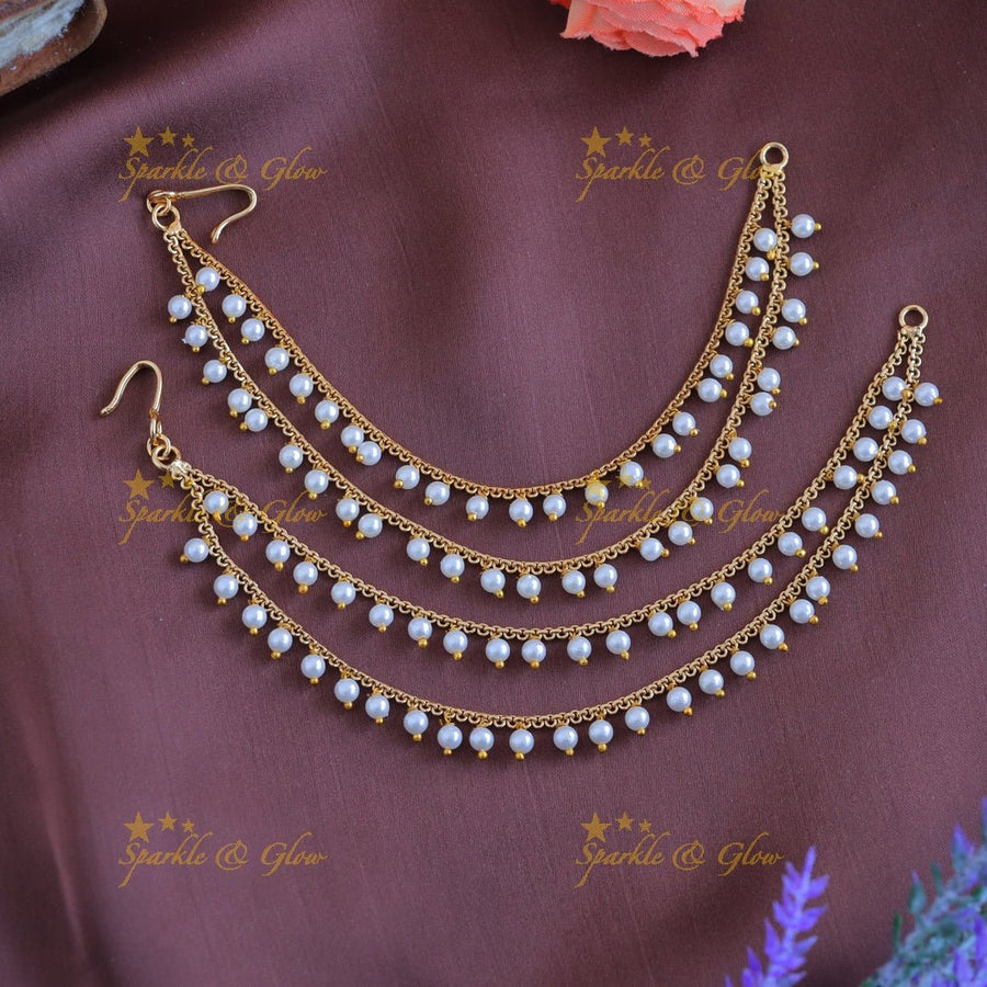 Statement Two layer pearl Earchain - Sparkle and Glow - 
