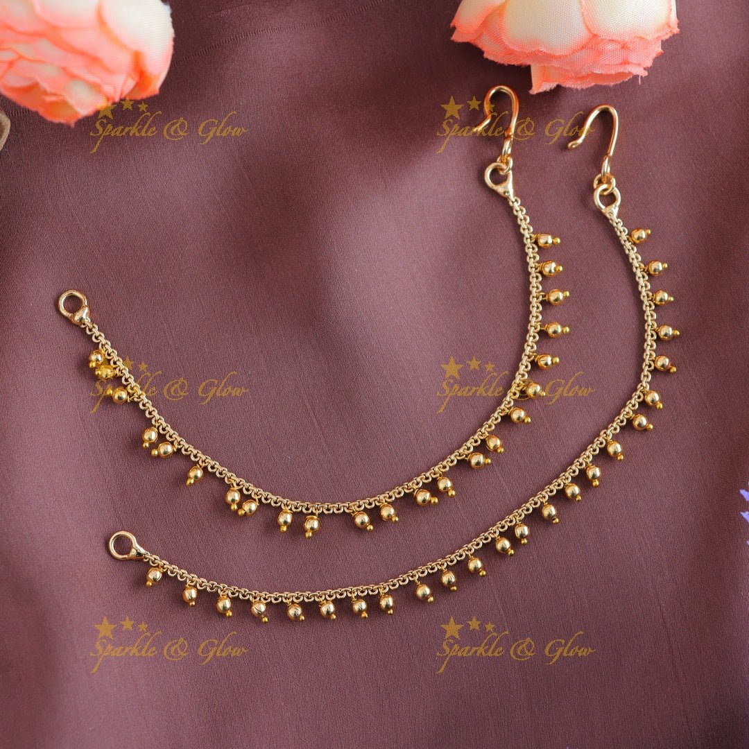 Statement Single Line Gold Beads Earchain - Sparkle and Glow - 