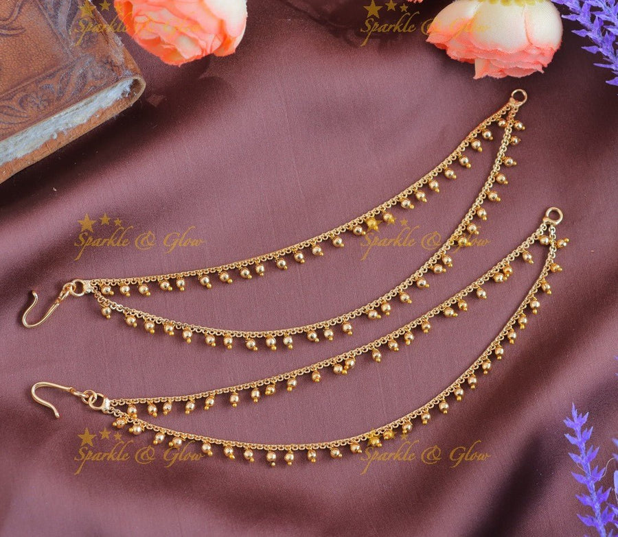 Statement Two Layer Gold beads Earchain - Sparkle and Glow - 