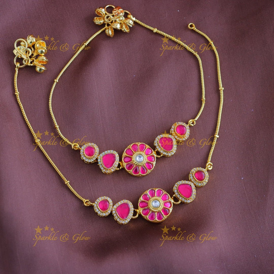 Beautiful Jadau Floral Anklet - Sparkle and Glow - 