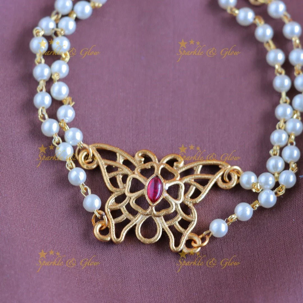 Elegant Butterfly pendant pearl choker-Ruby - Sparkle and Glow